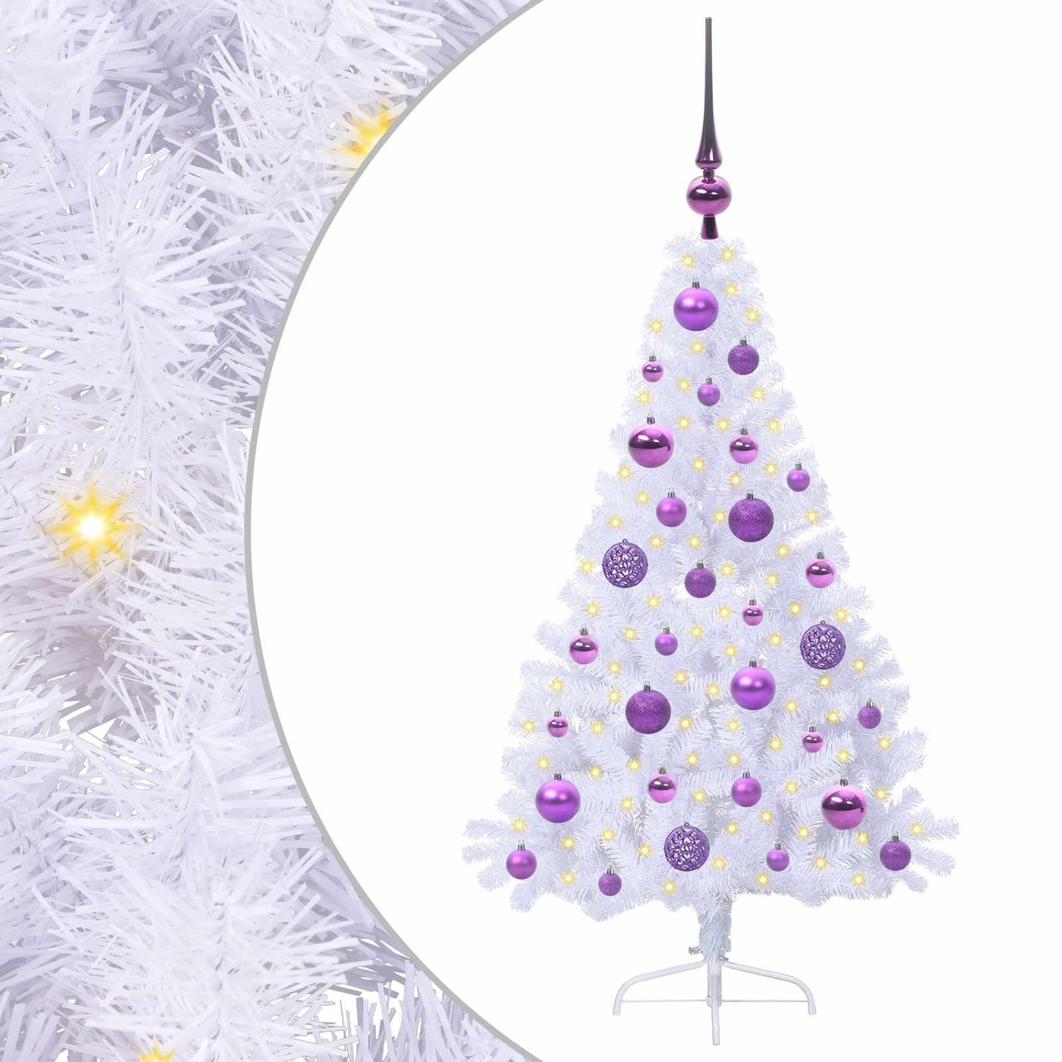 Kunstig Juletre Med 150 Led Med Stativ Hvit 120 Cm Pvc Og Stål