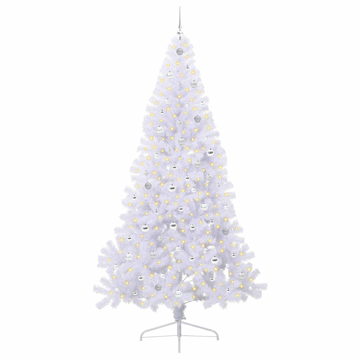 Kunstig Juletre Med 300 Led Med Stativ Hvit 240 Cm Pvc Og Stål