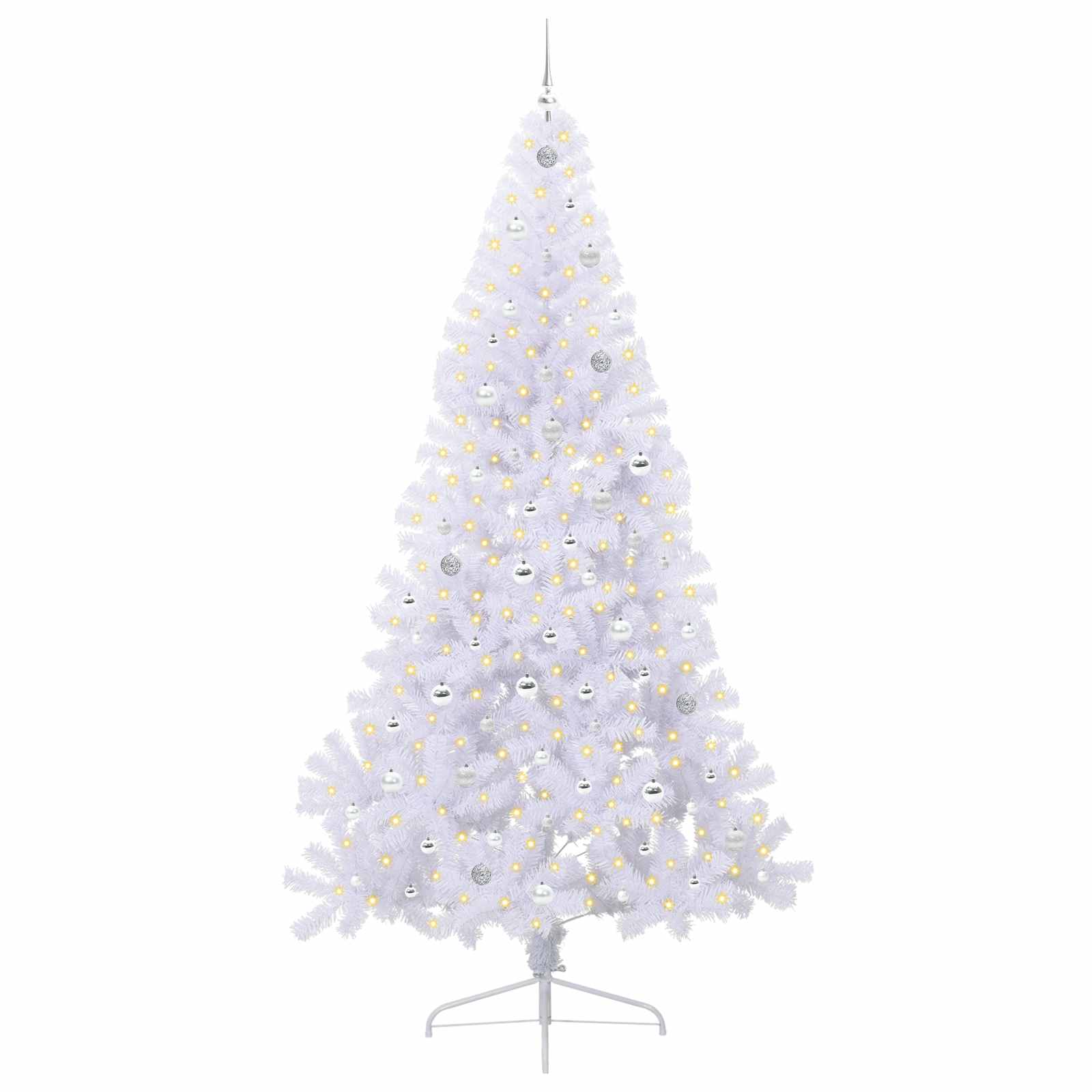 Kunstig Juletre Med 300 Led Med Stativ Hvit 240 Cm Pvc Og Stål