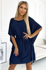 Sofia Day kjole til dame fra MS StyleHaven, laget av polyester, farge Blå 3, størrelse S/M, med short ermer, perfekt til casual; dress