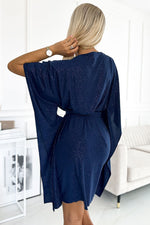 Sofia Day kjole til dame fra MS StyleHaven, laget av polyester, farge Blå 3, størrelse 2XL/3XL, med short ermer, perfekt til casual; dress