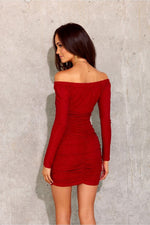 Glitrende off-shoulder minikjole - Roco Fashion fra MS StyleHaven, størrelse 40, med long, bukselengde long, kjolelengde mini, kjolestil sheath