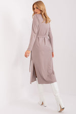 Elegant Lakerta Ribbed Midi-kjole til dame fra MS StyleHaven, laget av Bomull; polyester; Elastan, farge Brun, størrelse S/M, med long ermer, perfekt til casual; dress