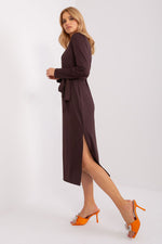 Elegant Lakerta Ribbed Midi-kjole til dame fra MS StyleHaven, laget av Bomull; polyester; Elastan, farge Grønn, størrelse S/M, med long ermer, perfekt til casual; dress