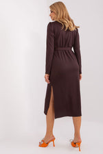 Elegant Lakerta Ribbed Midi-kjole til dame fra MS StyleHaven, laget av Bomull; polyester; Elastan, farge Grønn, størrelse L/XL, med long ermer, perfekt til casual; dress