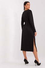 Elegant Lakerta Ribbed Midi-kjole til dame fra MS StyleHaven, laget av Bomull; polyester; Elastan, farge Fiolett, størrelse L/XL, med long ermer, perfekt til casual; dress
