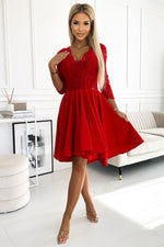 Nicolle asymmetrisk blondekjole – elegant og flytende kjole for spesielle anledninger til dame fra MS StyleHaven, laget av Viskose; polyester, farge Grønn 2, størrelse XXXL, med 3-4; long ermer, perfekt til casual; dress