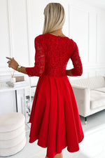 Nicolle asymmetrisk blondekjole – elegant og flytende kjole for spesielle anledninger til dame fra MS StyleHaven, laget av Viskose; polyester, farge Grønn 2, størrelse XXXXL, med 3-4; long ermer, perfekt til casual; dress