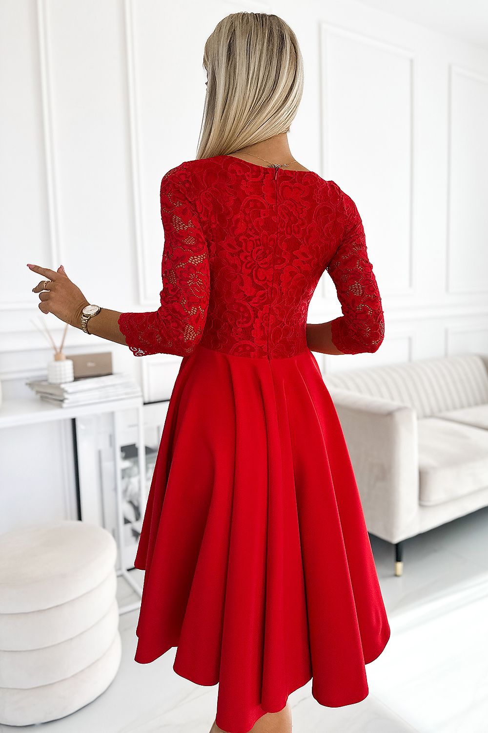 Nicolle asymmetrisk blondekjole – elegant og flytende kjole for spesielle anledninger til dame fra MS StyleHaven, laget av Viskose; polyester, farge Grønn 2, størrelse XXXXL, med 3-4; long ermer, perfekt til casual; dress