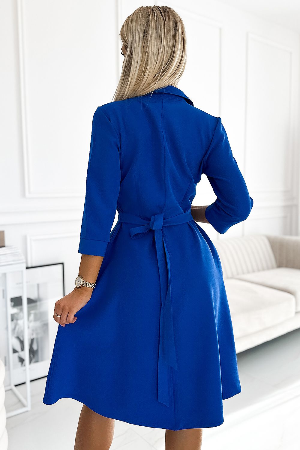 Flared skjortekjole fra Numoco – Stilig og komfortabel beige kjole til dame fra MS StyleHaven, laget av polyester, farge Blå, størrelse XL, med 45720 ermer, perfekt til casual; dress