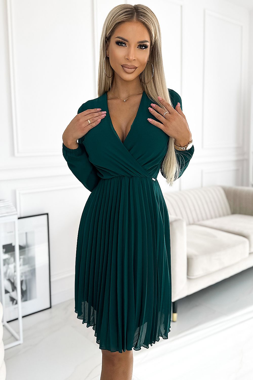 Isabella-kjole fra Numoco – Elegant plissert chiffongkjole for spesielle anledninger til dame fra MS StyleHaven, laget av polyester, farge Rosa 2, størrelse XL, med long ermer, perfekt til casual; dress