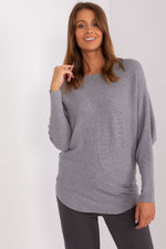 Grå Batwing-genser til dame fra MS StyleHaven, størrelse 2XL/3XL, med long, bukselengde long, kjolelengde short; knee; mini; midi, kjolestil sweater; other