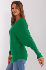 Grønn flaggermusgenser til dame fra MS StyleHaven, størrelse 2XL/3XL, med long, bukselengde long, kjolelengde short; knee; mini; midi, kjolestil sweater; other