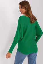 Grønn flaggermusgenser til dame fra MS StyleHaven, størrelse 2XL/3XL, med long, bukselengde long, kjolelengde short; knee; mini; midi, kjolestil sweater; other