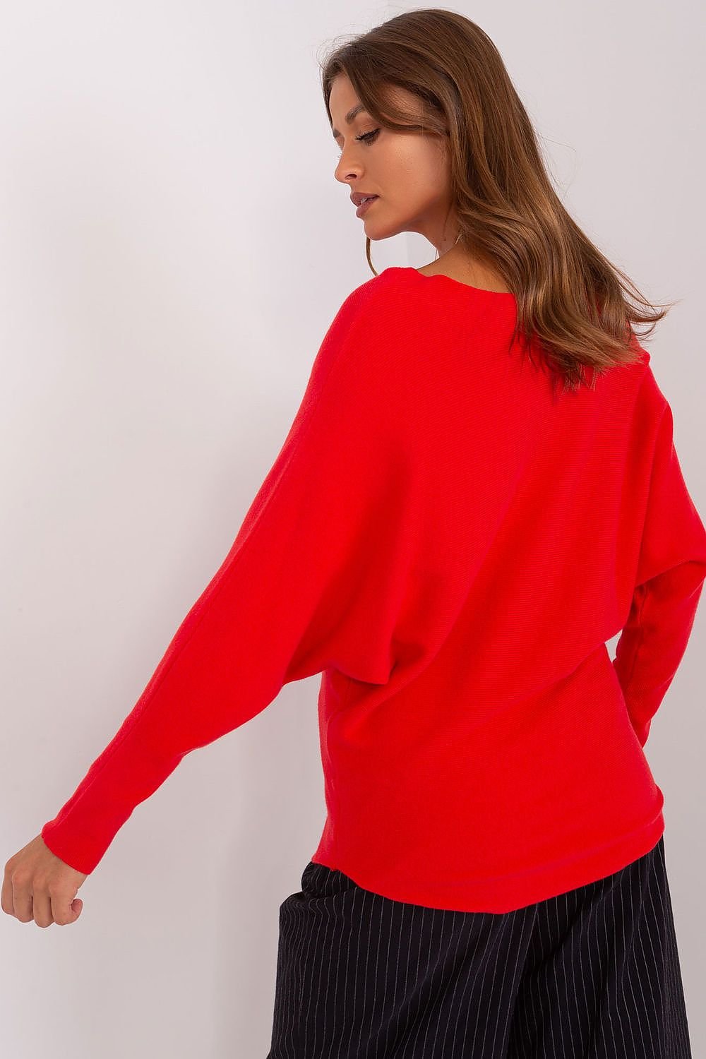 Rød flaggermusgenser til dame fra MS StyleHaven, størrelse 2XL/3XL, med long, bukselengde long, kjolelengde short; knee; mini; midi, kjolestil sweater; other