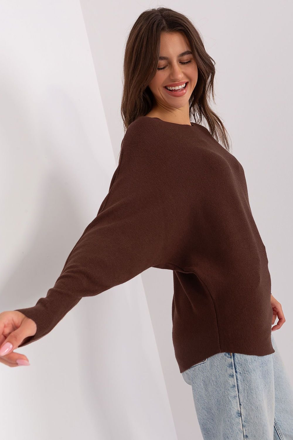 Brun Batwing-genser til dame fra MS StyleHaven, størrelse 2XL/3XL, med long, bukselengde long, kjolelengde short; knee; mini; midi, kjolestil sweater; other