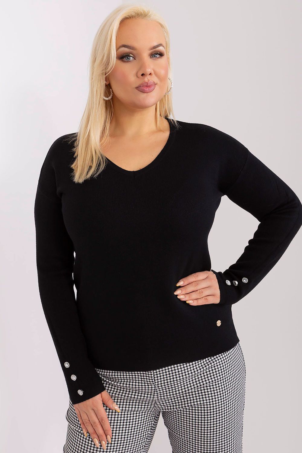 Elegant damegenser med V-hals - plus size FP til dame fra MS StyleHaven, størrelse 2XL/3XL, med long, bukselengde long, kjolelengde mini, kjolestil wrap; a-line