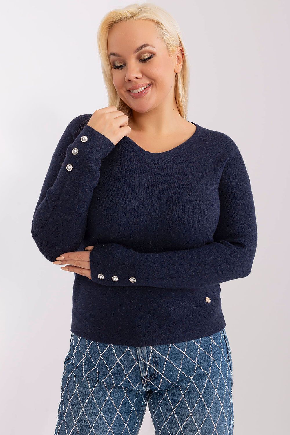 Elegant damegenser med V-hals - plus size FP til dame fra MS StyleHaven, størrelse 2XL/3XL, med long, bukselengde long, kjolelengde mini, kjolestil wrap; a-line