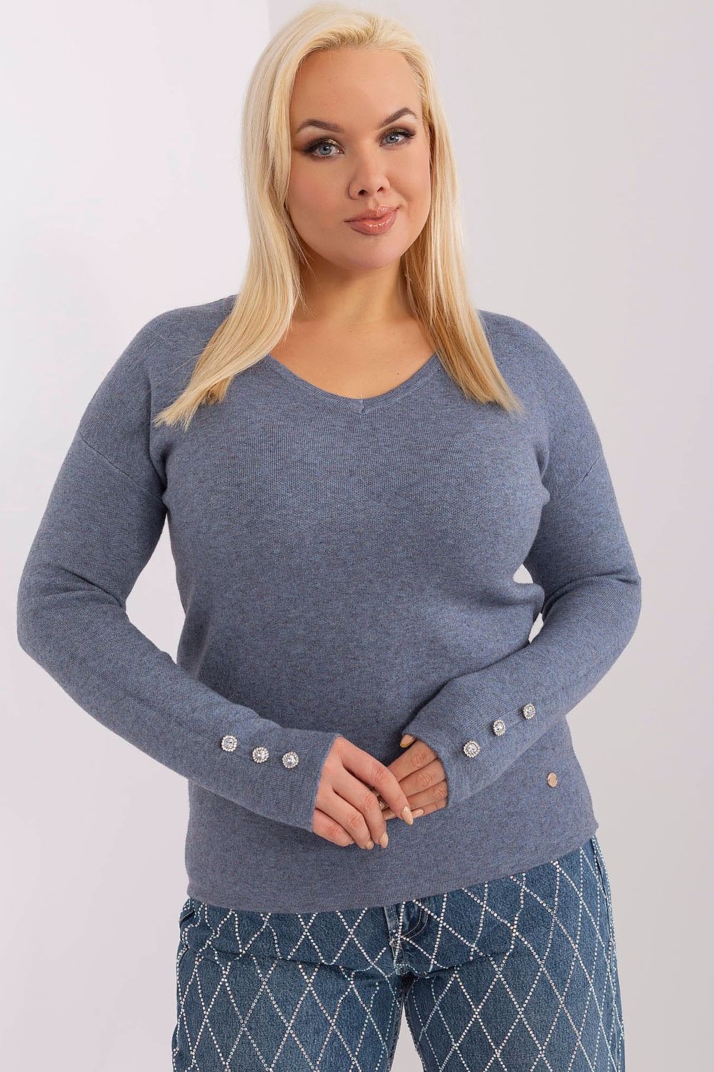 Elegant damegenser med V-hals - plus size FP til dame fra MS StyleHaven, størrelse 2XL/3XL, med long, bukselengde long, kjolelengde mini, kjolestil wrap; a-line