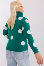 Høyhalset damegenser med prikker plus size FP til dame fra MS StyleHaven, størrelse XL/XXL, med long, bukselengde long, kjolelengde mini, kjolestil wrap; a-line