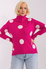 Høyhalset damegenser med prikker plus size FP til dame fra MS StyleHaven, størrelse 2XL/3XL, med long, bukselengde long, kjolelengde mini, kjolestil wrap; a-line