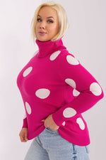 Høyhalset damegenser med prikker plus size FP til dame fra MS StyleHaven, størrelse 2XL/3XL, med long, bukselengde long, kjolelengde mini, kjolestil wrap; a-line