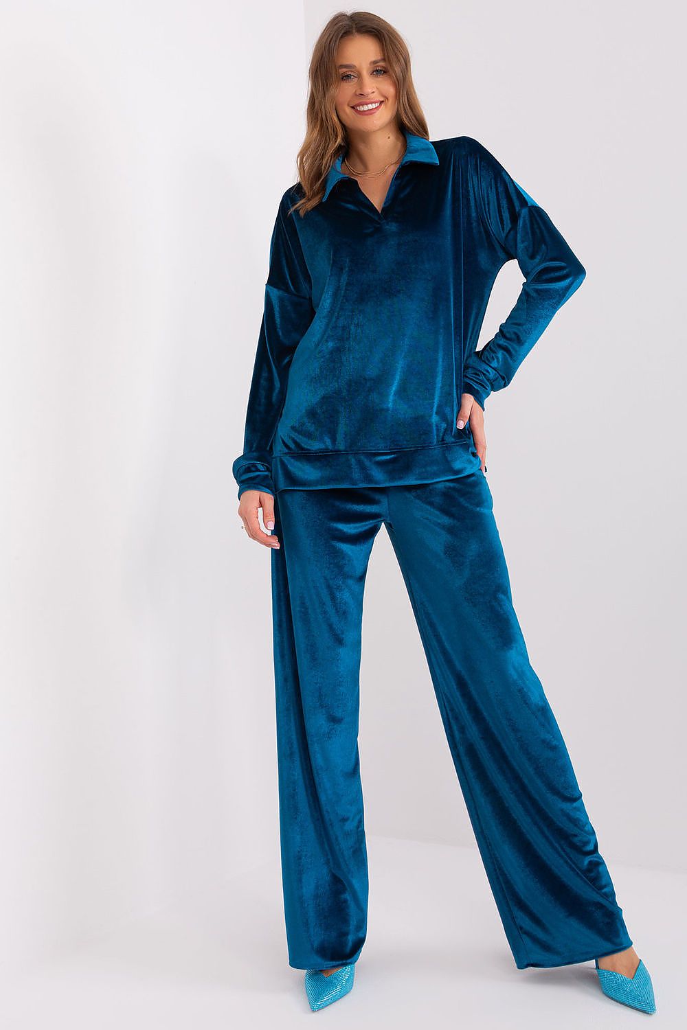 Bomullsblanding Sett til dame fra MS StyleHaven, laget av Bomull; polyester; Velur; Elastan-1, farge Grønn, størrelse S/M, med 45720 ermer, perfekt til casual; dress