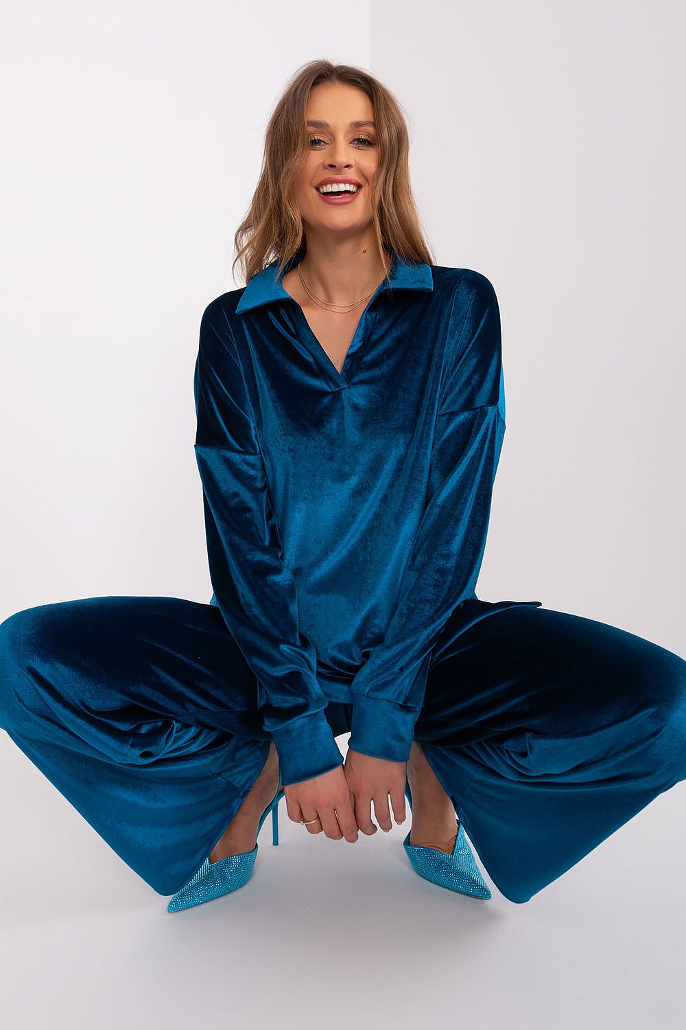 Bomullsblanding Sett til dame fra MS StyleHaven, laget av Bomull; polyester; Velur; Elastan-1, farge Marineblå, størrelse S/M, med 45720 ermer, perfekt til casual; dress