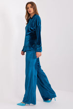 Bomullsblanding Sett til dame fra MS StyleHaven, laget av Bomull; polyester; Velur; Elastan-1, farge Marineblå, størrelse S/M, med 45720 ermer, perfekt til casual; dress