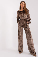 Lakerta veloursett i 2 deler til dame fra MS StyleHaven, laget av Velur; Bomull; polyester, farge Grå, størrelse S/M, med 45720 ermer, perfekt til casual; dress