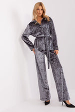 Lakerta veloursett i 2 deler til dame fra MS StyleHaven, laget av Velur; Bomull; polyester, farge Grå, størrelse S/M, med 45720 ermer, perfekt til casual; dress