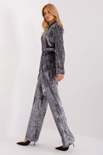 Lakerta veloursett i 2 deler til dame fra MS StyleHaven, laget av Velur; Bomull; polyester, farge Grå, størrelse S/M, med 45720 ermer, perfekt til casual; dress