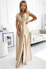 Crystal Maxi Dress fra Numoco – elegant omslagskjole med høy spalte til dame fra MS StyleHaven, laget av polyester, farge Grønn, størrelse XXL, med sleeveless; short ermer, perfekt til casual; dress