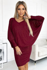 Batwing kjole til dame fra MS StyleHaven, laget av polyester, farge Rød, størrelse L/XL, med long ermer, perfekt til casual; dress