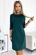 MARY-kjole fra Numoco – Klassisk trapesskjole med gyldne glidelåser til dame fra MS StyleHaven, laget av Viskose; polyester, farge Marineblå, størrelse L, med 45720 ermer, perfekt til casual; dress