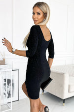 Eleonor-kjole fra Numoco – Elegant marineblå glitterkjole for spesielle anledninger til dame fra MS StyleHaven, laget av polyester, farge Svart, størrelse XL, med long ermer, perfekt til casual; dress