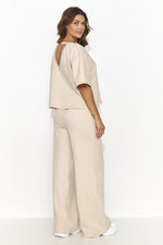 Sett Numinou til dame fra MS StyleHaven, laget av Bomull, farge beige, størrelse 38, med short ermer, perfekt til casual; dress