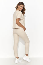 Sett Numinou til dame fra MS StyleHaven, laget av Bomull, farge beige, størrelse 38, med short ermer, perfekt til casual; dress
