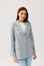 Klassisk blazer med fiskebensmønster og flatterende passform - Roco Fashion fra MS StyleHaven, størrelse 42, med long, bukselengde long, kjolelengde midi, kjolestil pencil; sweater