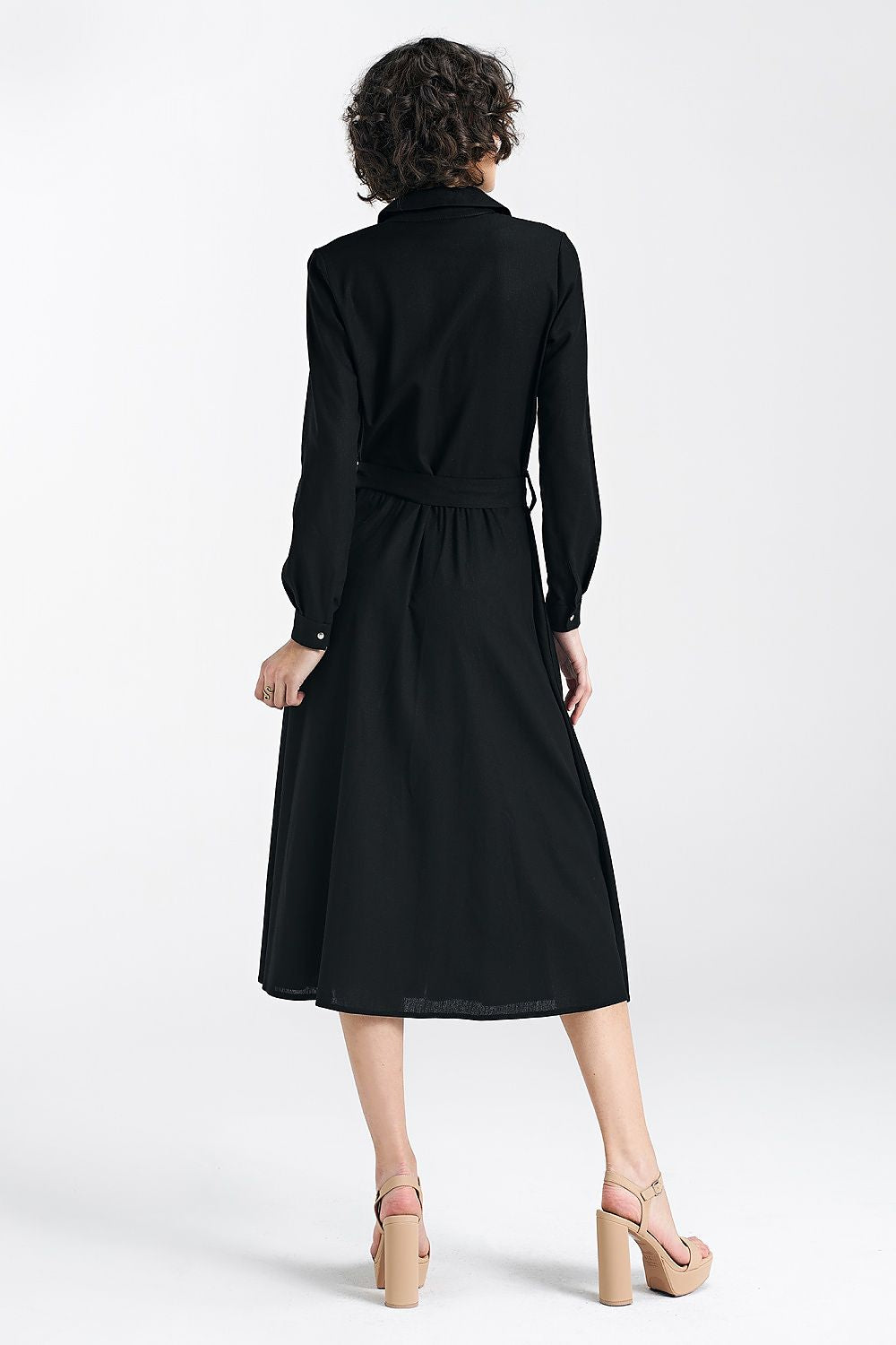 Dagskjole Nife til dame fra MS StyleHaven, laget av Viskose; Lin; Bomull, farge Svart, størrelse 40, med long ermer, perfekt til casual; dress
