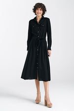 Dagskjole Nife til dame fra MS StyleHaven, laget av Viskose; Lin; Bomull, farge Svart, størrelse 42, med long ermer, perfekt til casual; dress