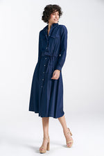 Dagskjole Nife til dame fra MS StyleHaven, laget av Viskose; Lin; Bomull, farge Marineblå, størrelse 38, med long ermer, perfekt til casual; dress