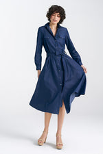 Dagskjole Nife til dame fra MS StyleHaven, laget av Viskose; Lin; Bomull, farge Marineblå, størrelse 40, med long ermer, perfekt til casual; dress