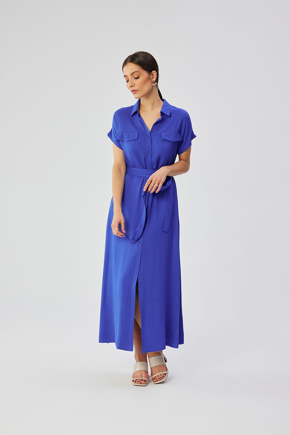 Dagkjole Stylove til dame fra MS StyleHaven, laget av Viskose, farge Blå, størrelse s, med short ermer, maxi lengde, kjolestil a-line, perfekt til dress