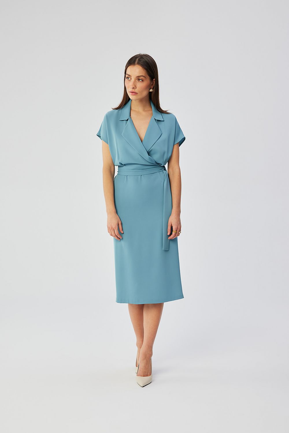Dagkjole Stylove til dame fra MS StyleHaven, laget av polyester, farge Blå, størrelse s, med short ermer, midi lengde, kjolestil a-line, perfekt til dress