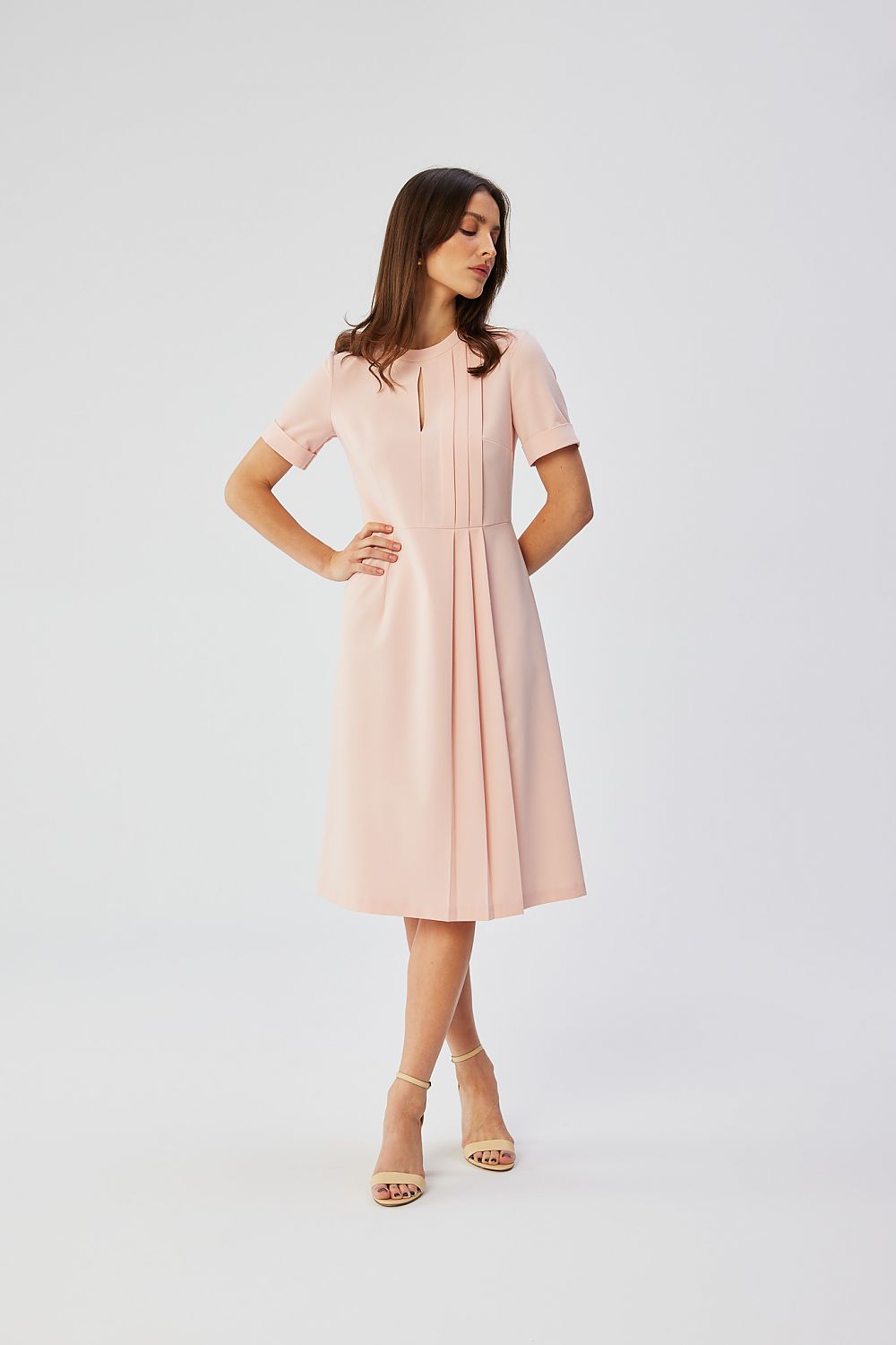 Cocktailkjole Stylove til dame fra MS StyleHaven, laget av polyester; Viskose, farge Rosa, størrelse s, med short ermer, knee-1; midi lengde, kjolestil a-line, perfekt til dress