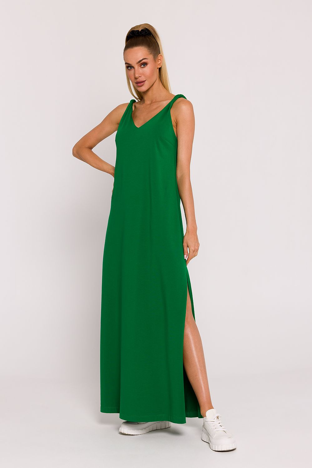 Enkelt Dagkjole - Moe til dame fra MS StyleHaven, laget av Bomull, farge Grønn, størrelse s, med sleeveless ermer, maxi lengde, kjolestil a-line, perfekt til dress