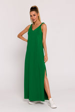 Enkelt Dagkjole - Moe til dame fra MS StyleHaven, laget av Bomull, farge Grønn, størrelse s, med sleeveless ermer, maxi lengde, kjolestil a-line, perfekt til dress