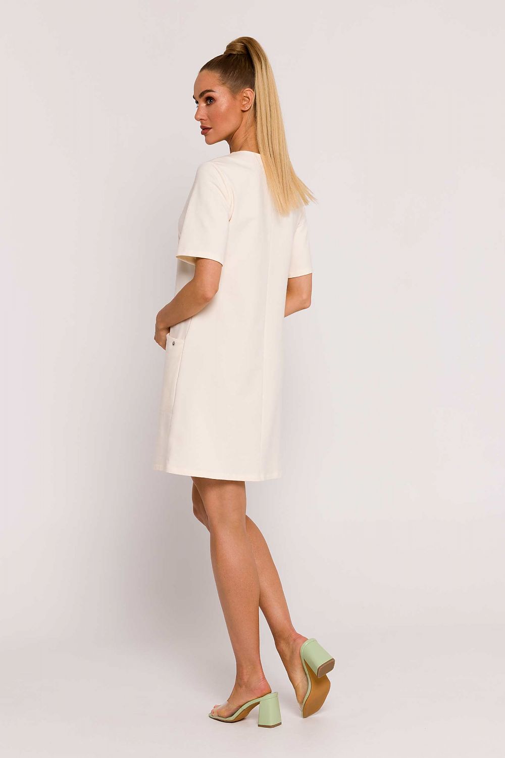 Dagkjole Moe til dame fra MS StyleHaven, laget av Elastan-1; Bomull, farge beige, størrelse L, med short ermer, perfekt til dress