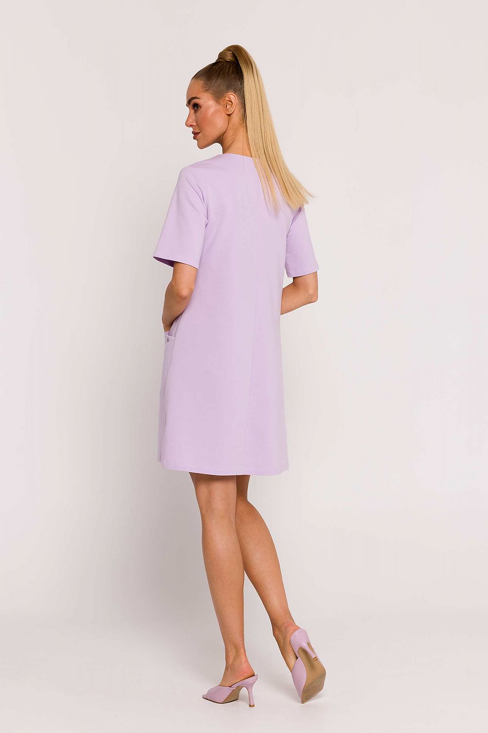 Dagkjole Moe til dame fra MS StyleHaven, laget av Elastan-1; Bomull, farge Fiolett, størrelse s, med short ermer, perfekt til dress